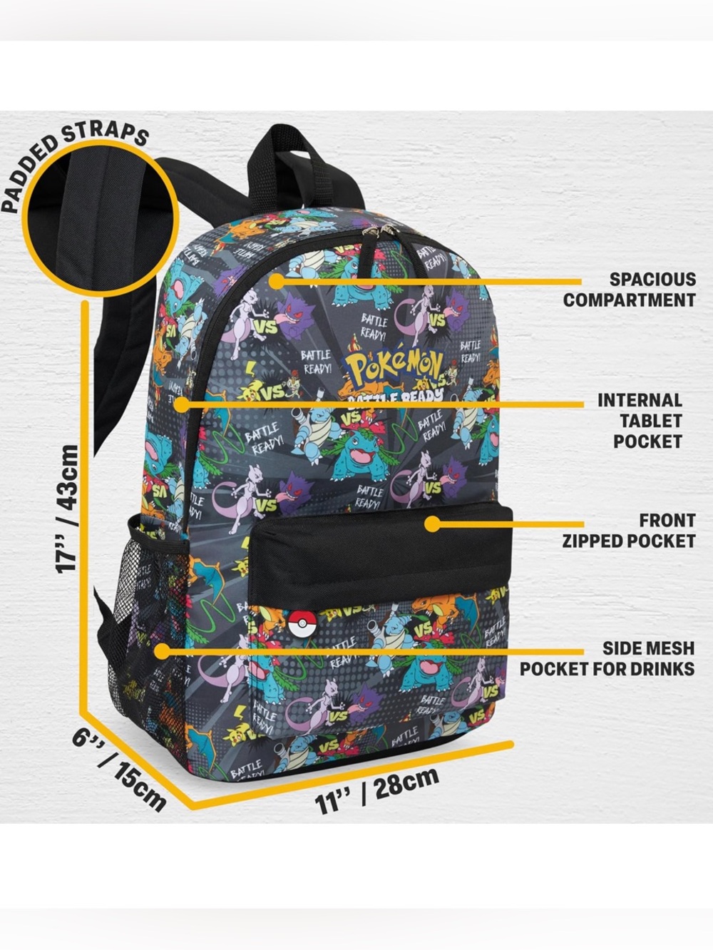 Pokemon @Battle Ready” Backpack and Water Bottle, 2 Piece Set - Picture 2 of 4